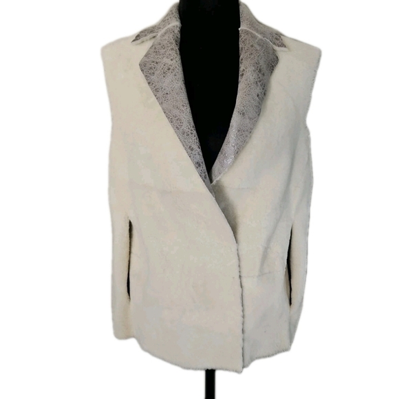 Fabiana Filippi Womens Green Gray Capo Reversible Shearling Designer Vest XXS - Picture 4 of 16